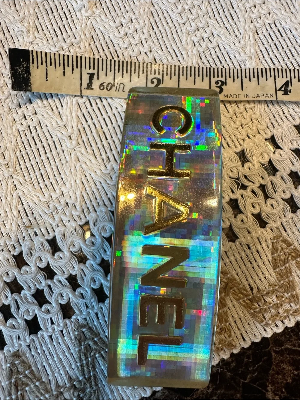 CHANEL Holographic Logo Barrette Gold. 1997